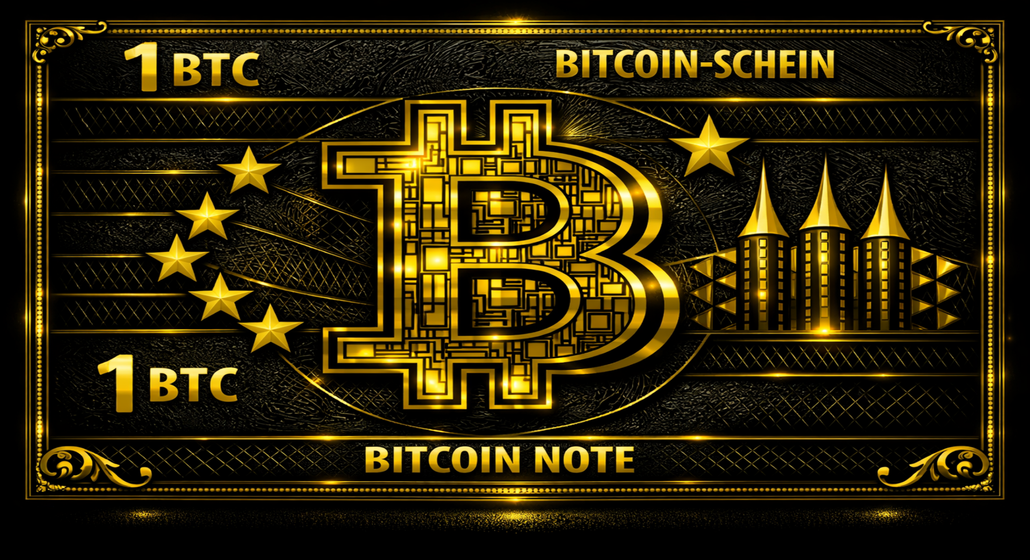 Vorderseite des Null-Euro-Scheins: 1 BTC Schein