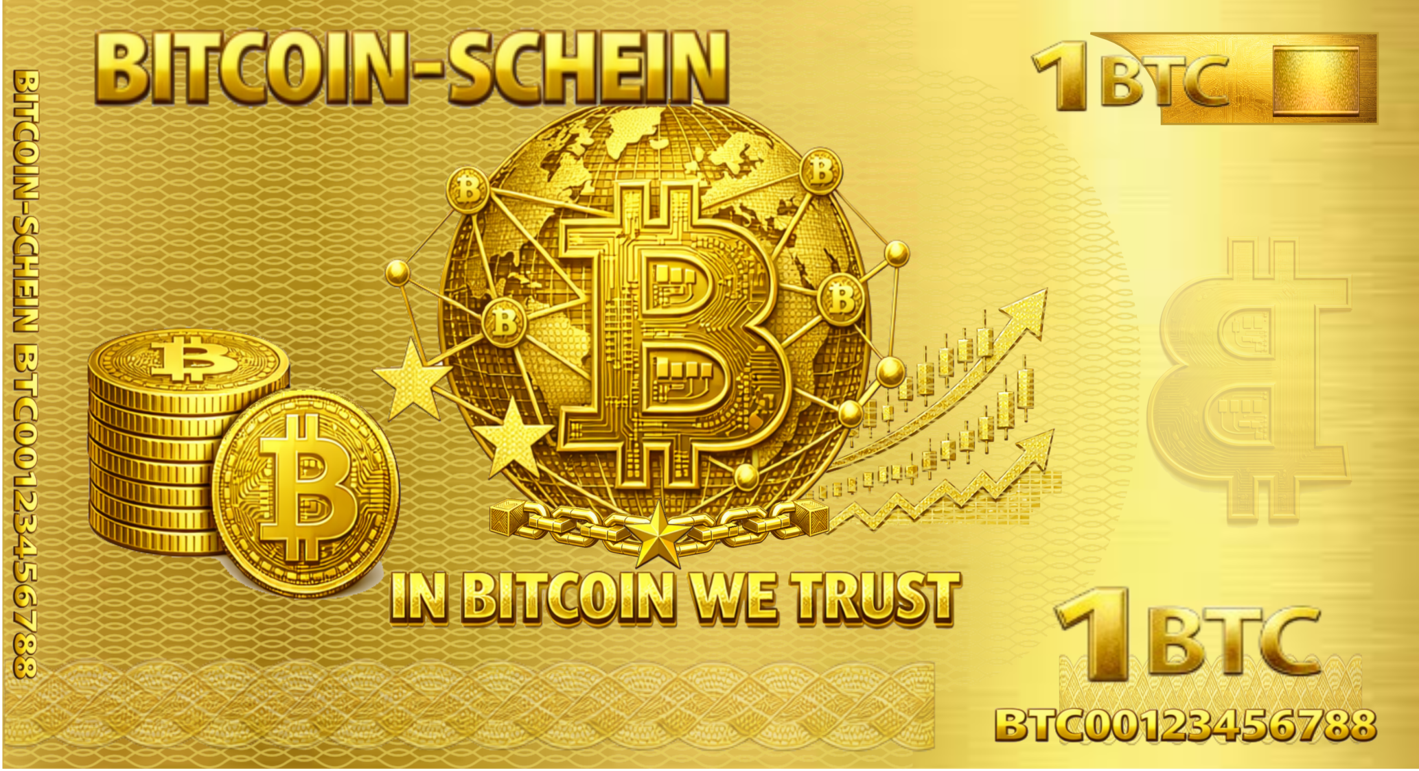 R ckseite des Null-Euro-Scheins: 1 BTC Schein