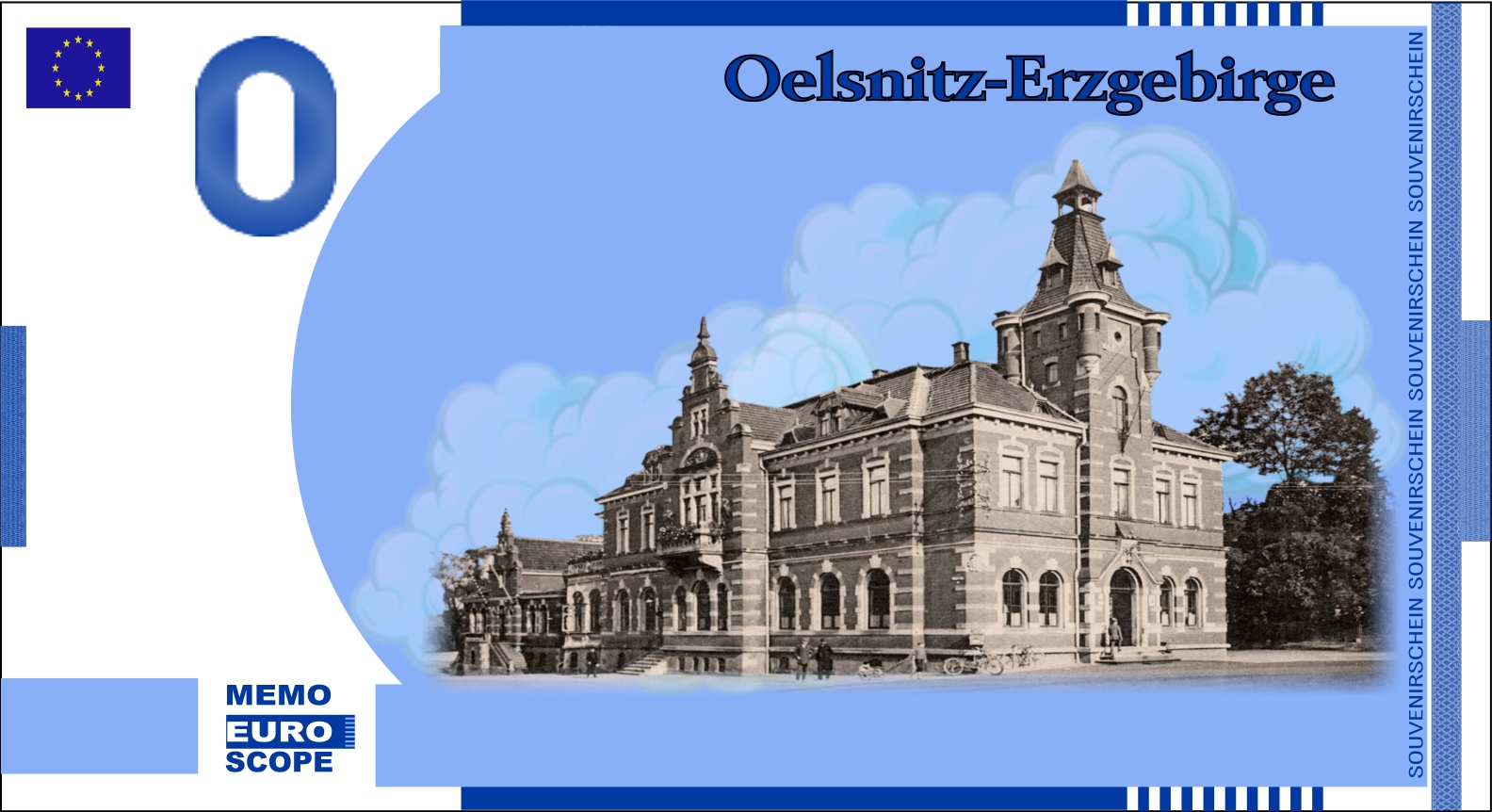 Vorderseite des Null-Euro-Scheins: Oelsnitz/Erzgebirge Blau