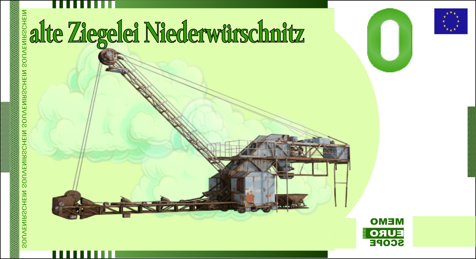 Rckseite des Null-Euro-Scheins: AlteZiegeleiNiederwürschnitzGrün