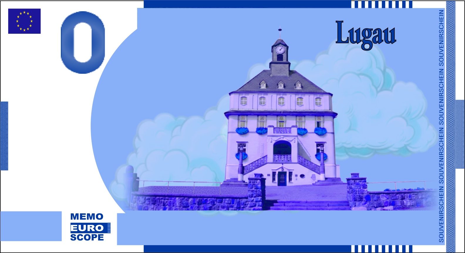 Vorderseite des Null-Euro-Scheins: LugauBlau