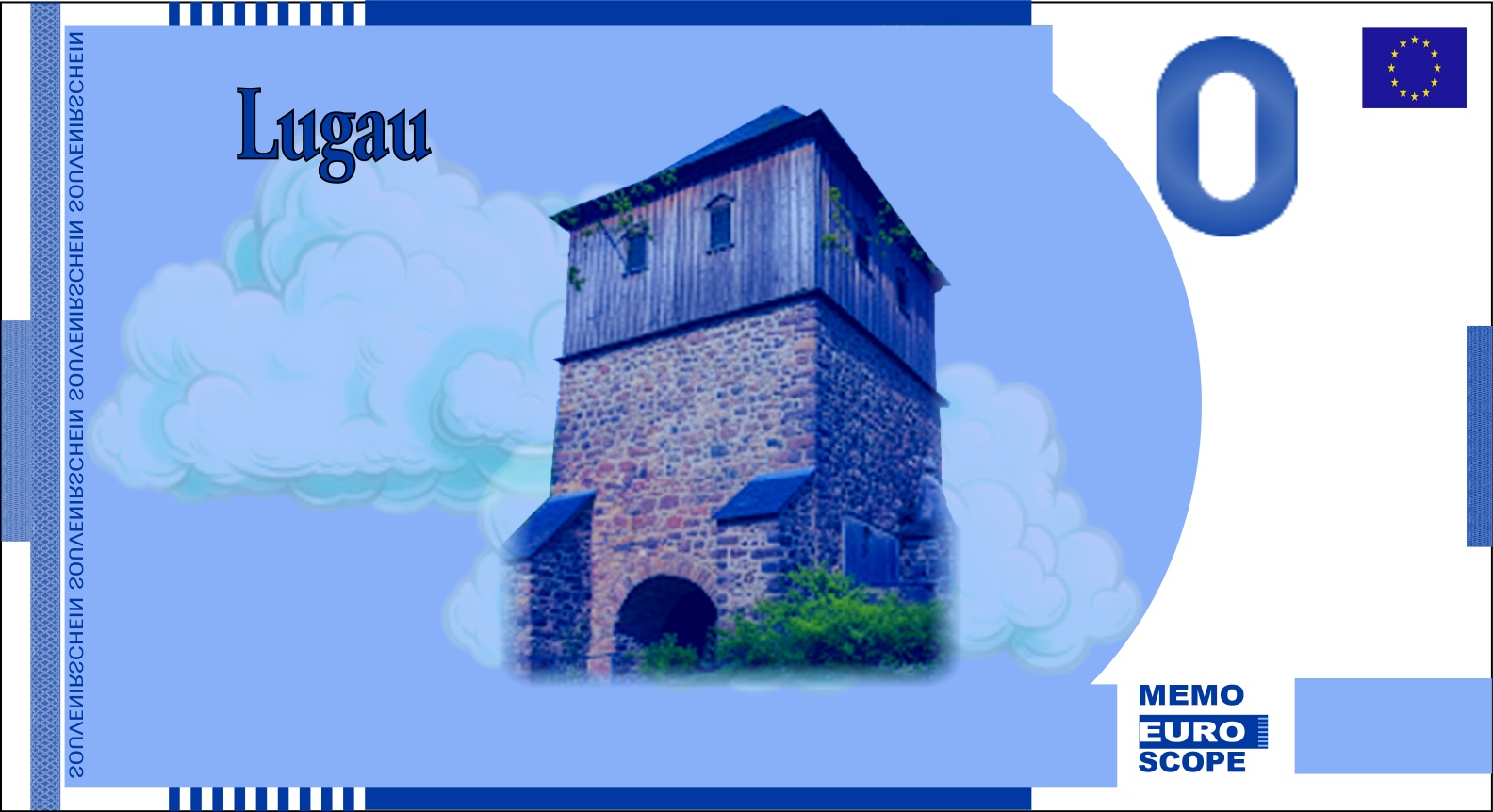 Rckseite des Null-Euro-Scheins: LugauBlau