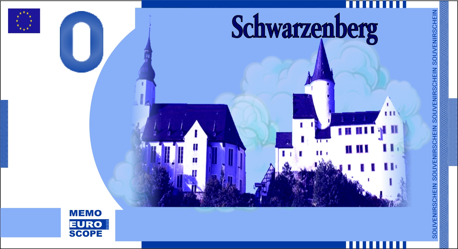 Vorderseite des Null-Euro-Scheins: SchwarzenbergBlau