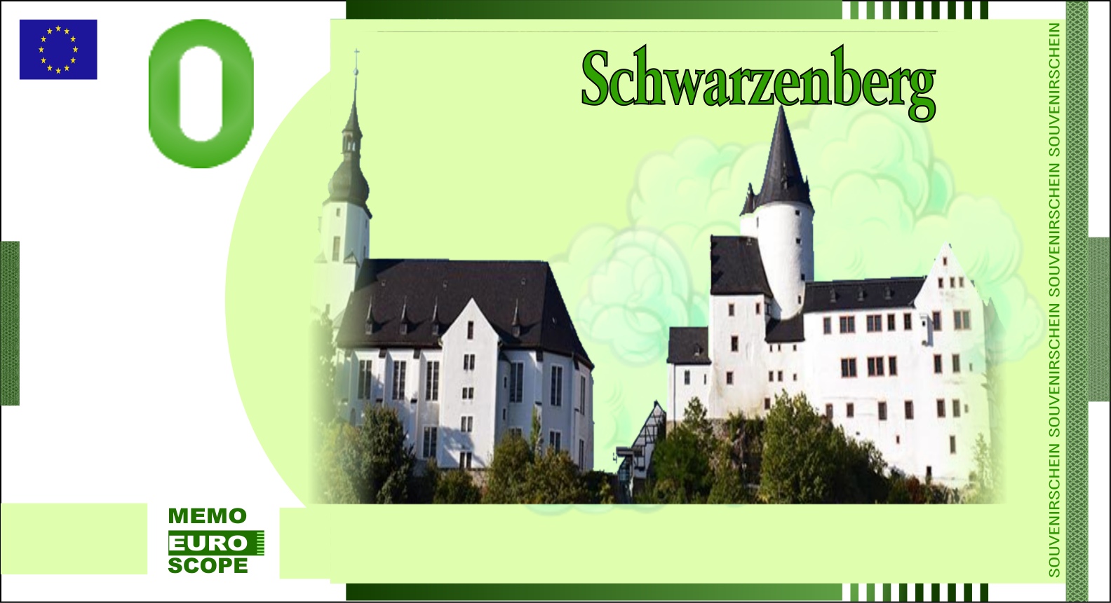 Vorderseite des Null-Euro-Scheins: SchwarzenbergGrün