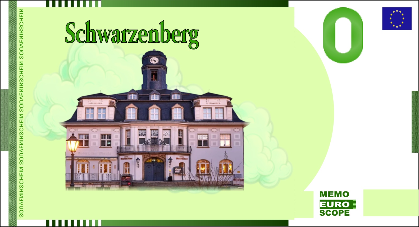 Rckseite des Null-Euro-Scheins: SchwarzenbergGrün