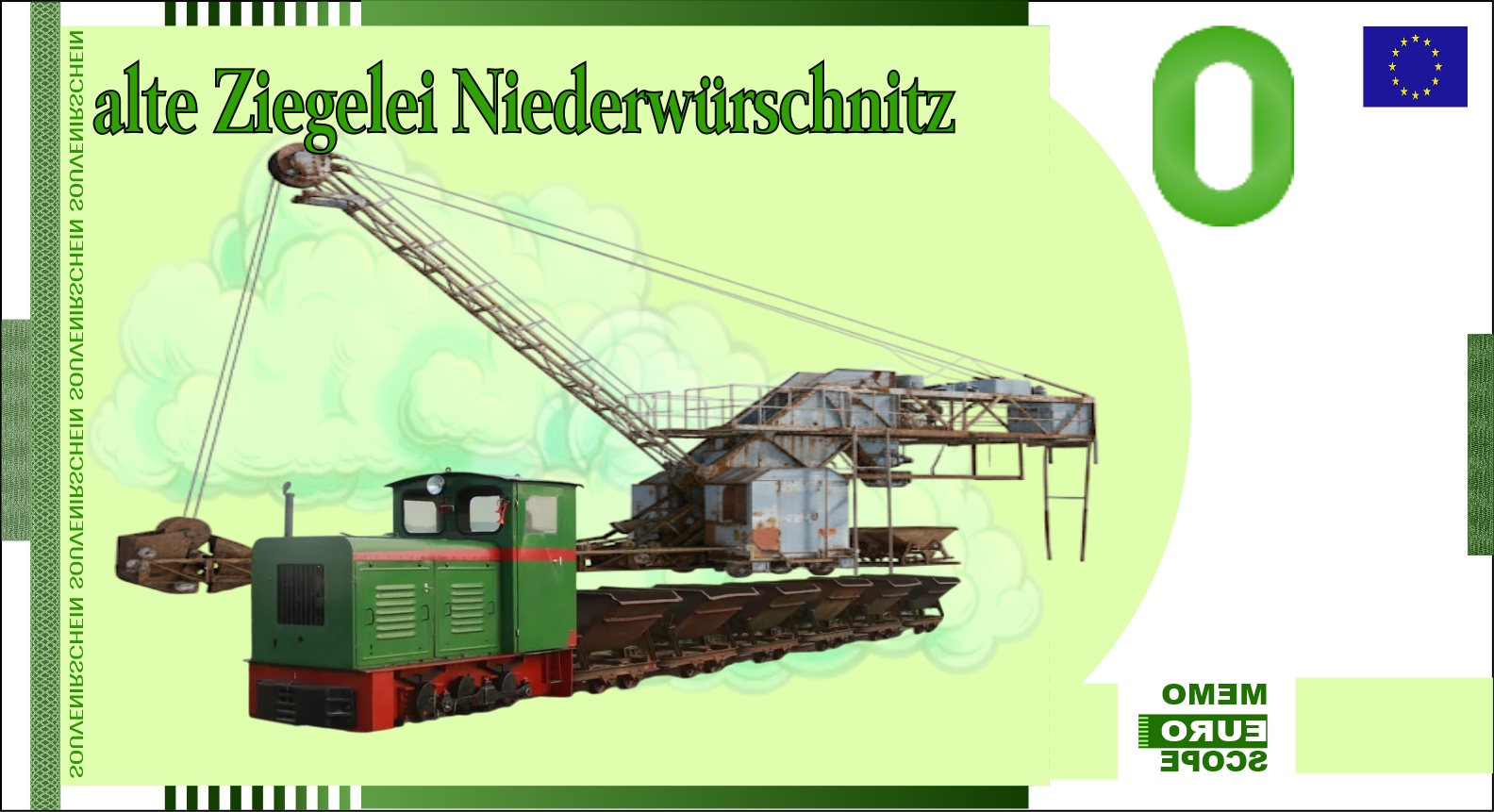 Rckseite des Null-Euro-Scheins: AlteZiegeleiNiederwürschnitzGrün NEU