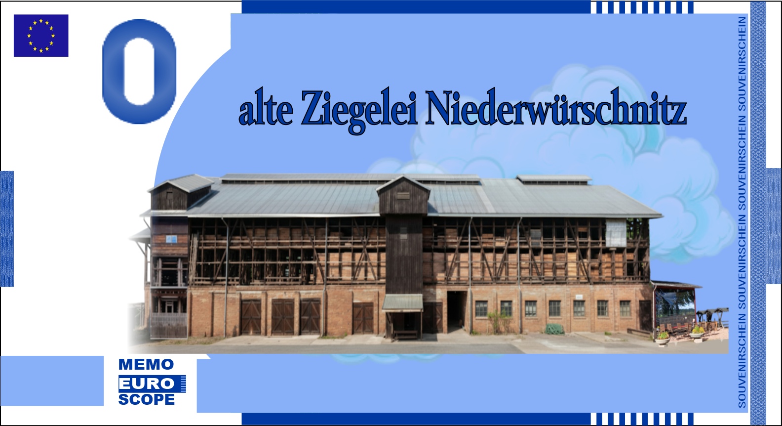 Vorderseite des Null-Euro-Scheins: AlteZiegeleiNiederwürschnitzBlau Neu