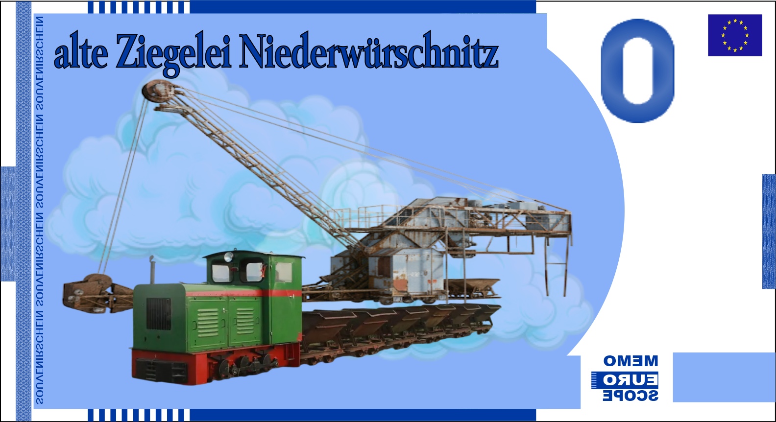 Rckseite des Null-Euro-Scheins: AlteZiegeleiNiederwürschnitzBlau Neu
