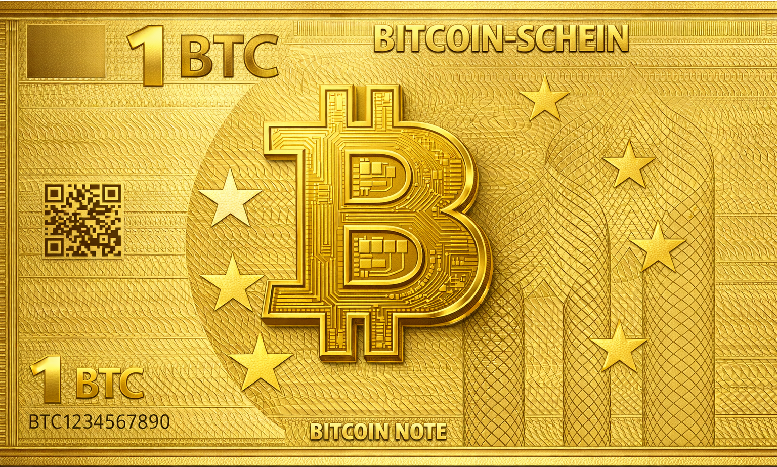 Vorderseite des Null-Euro-Scheins: BitCoinSchein